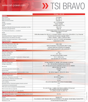 सीई+टी एसटीआई Bravo125/120 अतिरिक्त एसी इनपुट 125Vdc 120Vac 2.5KVA 2.5KW P/N T321350201 के साथ