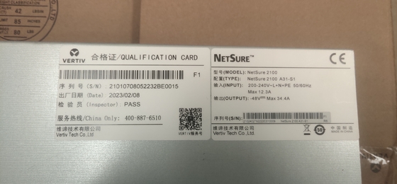 Vertiv Netsure 2100 सीरीज Netsure2100 A31-S3 48Vdc 48A DC पावर शेल्फ 19 इंच के साथ M831A नियंत्रक R48-1000E3 मॉड्यूल
